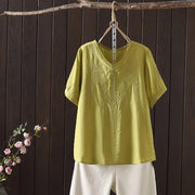Women Clothing Streetwear Casual Fashion Elegant Cotton Linen Embroidery Vintage Clothes Tops Shirts for Women Tees