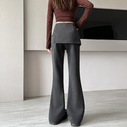 Gray Irregular High Waist Fake Two Pcs Flare Suit Pants Loose New Trousers Women Fashion Tide Spring Autumn 2025