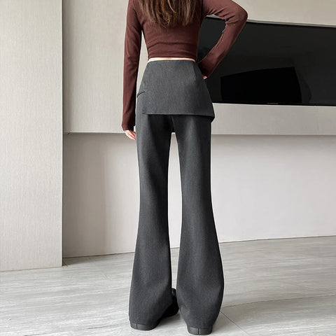 Gray Irregular High Waist Fake Two Pcs Flare Suit Pants Loose New Trousers Women Fashion Tide Spring Autumn 2025