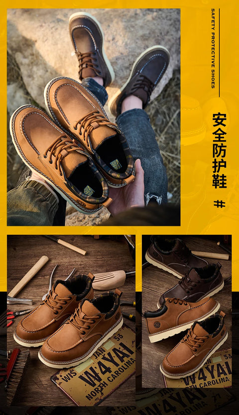 Men's safety leather boots Steel toe shoes Puncture-Proof  Work Boots Safety Shoes Men wear resistant Indestructible shoes 2025