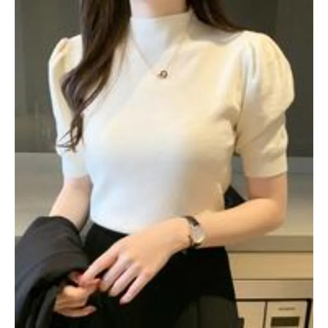 Short Sleeved Shirt Women's Summer Vest 2025 Spring Tank Knitwear Half Turtleneck Bottoming Sweater Thin Knit Shirt 18848