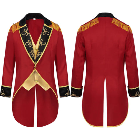 Medieval Men Knight Attire Vintage Stand-up Collar Dress Up Circus Clothes Red Coat Suit for Adults Halloween Carnival Party