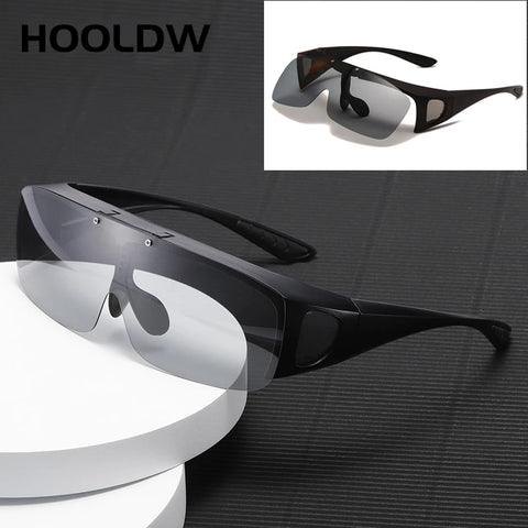 Flip Up Polarized Sunglasses Men Wear Over Myopia Eyeglasses Photochromic Fishing Cycling Glasses Night Vision Driving Goggles
