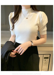 Short Sleeved Shirt Women's Summer Vest 2025 Spring Tank Knitwear Half Turtleneck Bottoming Sweater Thin Knit Shirt 18848