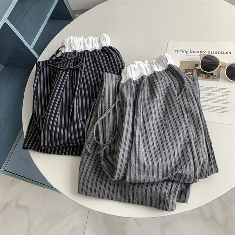 Contrasting Striped Wide Suit Pant 2025 High Waisted Loose Fit Slimming Straight Leg Mop Pants