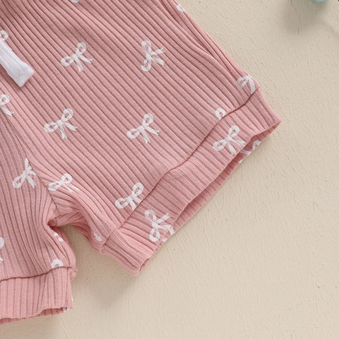 3pcs Newest Summer Toddler Infant Baby Girl Cotton Casual Outfits Set Bow Print Bodysuit+Shorts+Headband Cute Baby Clothes