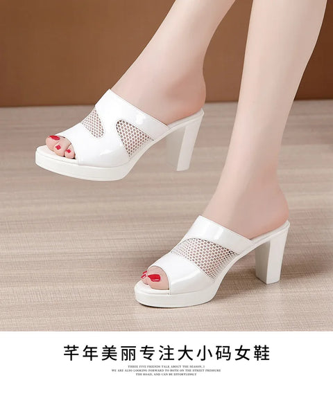 Mesh Summer Heeled Slippers Ladies Shoes for Women Sandals 2023 Peep Toe Outside Women's Rubber Slipper Female Platform Sandals