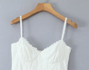 Women Dress 2025 New Fashion Summer Vintage White Lace-Panelled Cotton Dresses for Women Elegance Chic Ladies Midi Dress