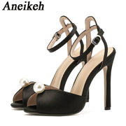 Aneikeh Satin Beaded Peep Toe Heels – Bridal Gladiator Sandals 2026