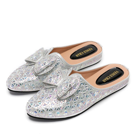 Flat INS Style Luxury Designer Elegant Party Slippers Anti-Slip Comfortable and Casual Wedding Half Shoes
