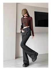 Gray Irregular High Waist Fake Two Pcs Flare Suit Pants Loose New Trousers Women Fashion Tide Spring Autumn 2025