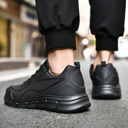 YRZL Black Running Shoes Leather Waterproof Athletic Sneakers Men Wear-resistant Men Walking Sport Shoes Comfortable Men Shoes