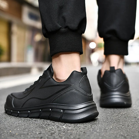 YRZL Black Running Shoes Leather Waterproof Athletic Sneakers Men Wear-resistant Men Walking Sport Shoes Comfortable Men Shoes