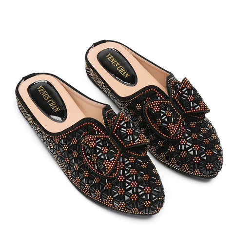 Flat INS Style Luxury Designer Elegant Party Slippers Anti-Slip Comfortable and Casual Wedding Half Shoes