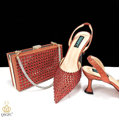 QSGFC New Arrival Popular Cutout Style Italian Design Silver Color Noble Three-Dimensional Bag With Elegant High Heels Shoes