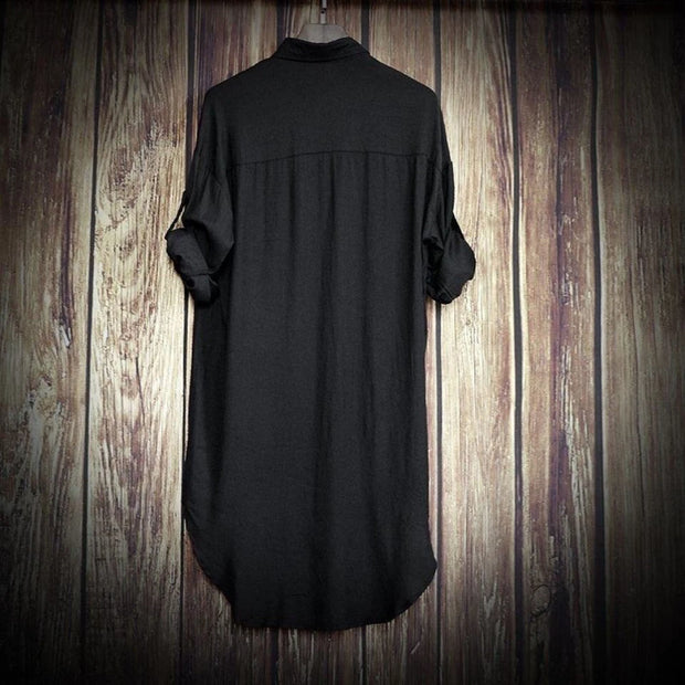XS-5XL Mens Mid-Length Couple Casual Shirt Streetwear Fashion Korean Version Youth Campus Long-Sleeve Cape Cloak Shirt Mens wear