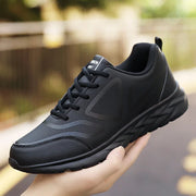 YRZL Black Running Shoes Leather Waterproof Athletic Sneakers Men Wear-resistant Men Walking Sport Shoes Comfortable Men Shoes
