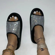 2025 women's/men new women's shoes with diamond face, thin flash thick bottom slippers sandals outdoor beach slippers 36-45