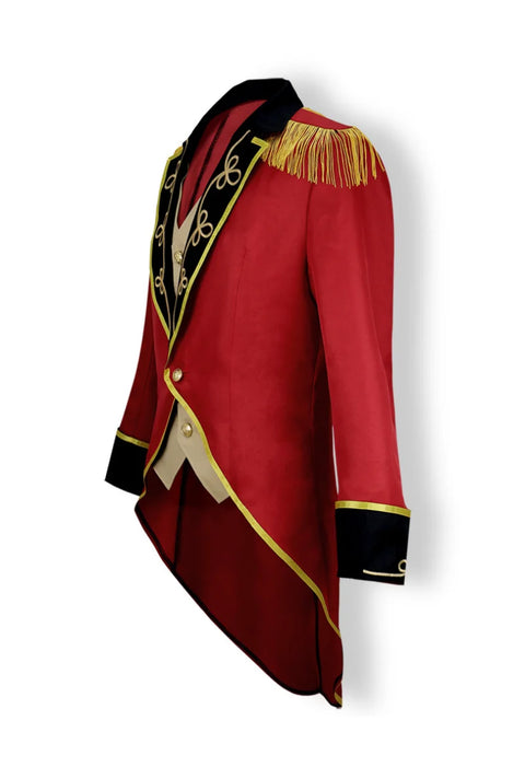 Medieval Men Knight Attire Vintage Stand-up Collar Dress Up Circus Clothes Red Coat Suit for Adults Halloween Carnival Party