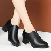 5.5cm Comfortable Deep Mouth Soft Leather Shoes Women's Pumps 2025 Spring Black Block Heels Shoes for Office Mom Dance Model
