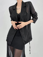 Spring Elegant Blazer Collar Women Shirts Korean Chic Lace Up Long Sleeve Female Tops Fashion Office Lady Black Sunscreen Blouse