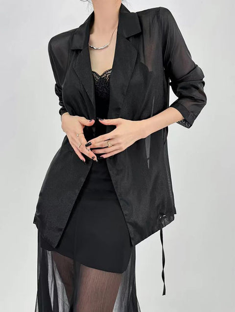 Spring Elegant Blazer Collar Women Shirts Korean Chic Lace Up Long Sleeve Female Tops Fashion Office Lady Black Sunscreen Blouse