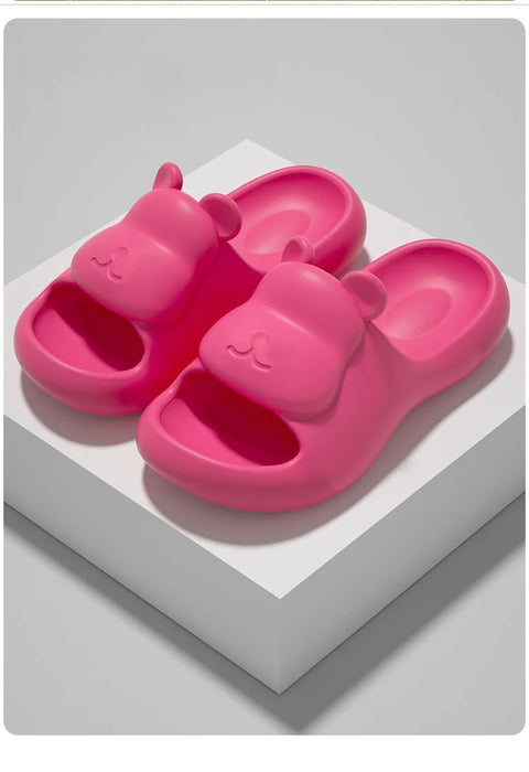 Summer Women's Cute Bear Slippers Cartoon Bathroom Flip Flops Anti Slip Light EVA Soft Sole Shoes Outdoor Sandals Beach Slides