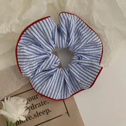 2025 New Scrunchies Red Hem Blue Striped Hair Tie Sweet Fresh Elastic Hair Band Girls Women Hair Accessories