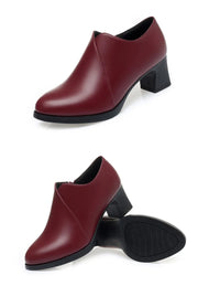 5.5cm Comfortable Deep Mouth Soft Leather Shoes Women's Pumps 2025 Spring Black Block Heels Shoes for Office Mom Dance Model