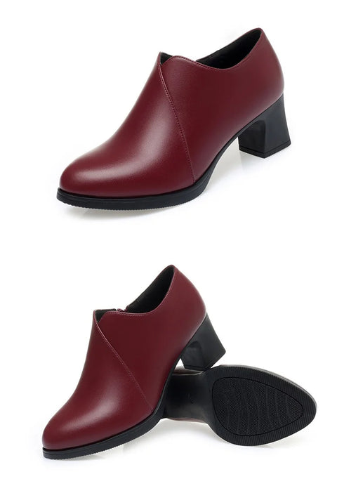 5.5cm Comfortable Deep Mouth Soft Leather Shoes Women's Pumps 2025 Spring Black Block Heels Shoes for Office Mom Dance Model