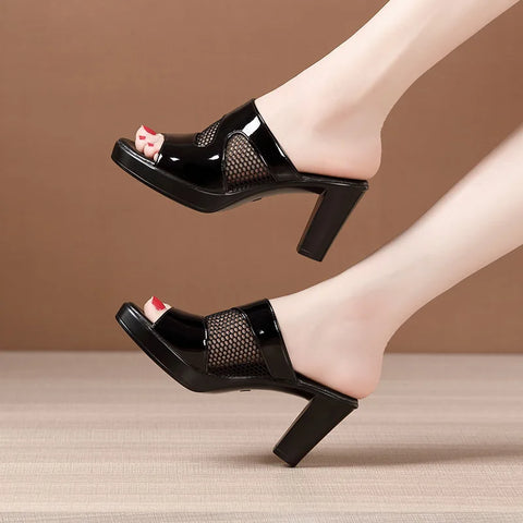 Mesh Summer Heeled Slippers Ladies Shoes for Women Sandals 2023 Peep Toe Outside Women's Rubber Slipper Female Platform Sandals