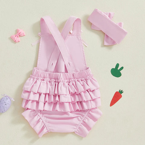 Newborn Infant Baby Girls Sleeveless Pom Front Ruffle Romper Playsuit Jumpsuit Overalls Baby Clothes Easter Outfits