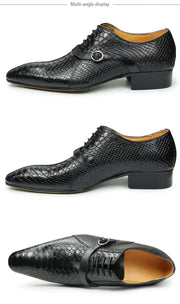 Men Dress Shoes Formal Oxfords Serpentine&Metal Buckle Decorate Wedding Wear Elegant Casual Leather  Zapatos De Hombre Best Gift