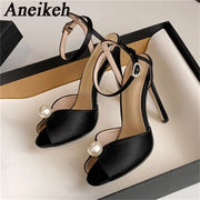 Aneikeh Satin Beaded Peep Toe Heels – Bridal Gladiator Sandals 2026