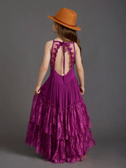 New 2024 Princess Girls Short Sleeve Lace Long Floor Dresses Baby Kids Flower Wedding Christmas Party Vestidos Children Clothing