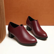 5.5cm Comfortable Deep Mouth Soft Leather Shoes Women's Pumps 2025 Spring Black Block Heels Shoes for Office Mom Dance Model
