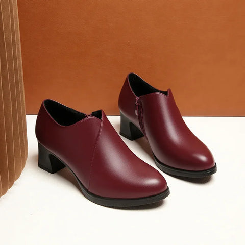 5.5cm Comfortable Deep Mouth Soft Leather Shoes Women's Pumps 2025 Spring Black Block Heels Shoes for Office Mom Dance Model