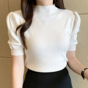 Short Sleeved Shirt Women's Summer Vest 2025 Spring Tank Knitwear Half Turtleneck Bottoming Sweater Thin Knit Shirt 18848