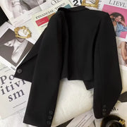 Korean Cropped Blazers Women Autumn Solid Color Simple Single-button Outwear Teens All-match Long Sleeve Office Lady Suit Jacket