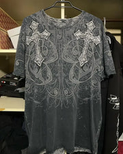 T Shirt Mens New Affliction Harajuku Y2K Hip Hop Water Washed Retro Round Neck Oversized T shirt long sleeve Gothic Couple Tops