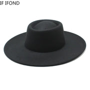 Classic British Style 9.5CM Big Wide Brim Fedora Hat For Women Fashion Autumn Winter Felt Church Hats Wedding Dress Jazz Cap