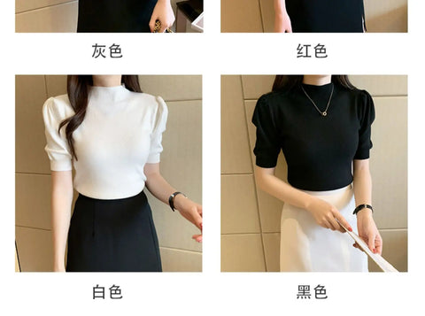 Short Sleeved Shirt Women's Summer Vest 2025 Spring Tank Knitwear Half Turtleneck Bottoming Sweater Thin Knit Shirt 18848