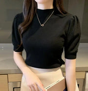 Short Sleeved Shirt Women's Summer Vest 2025 Spring Tank Knitwear Half Turtleneck Bottoming Sweater Thin Knit Shirt 18848