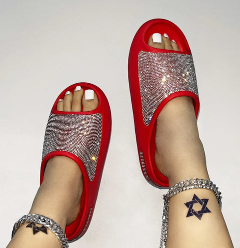 2025 women's/men new women's shoes with diamond face, thin flash thick bottom slippers sandals outdoor beach slippers 36-45