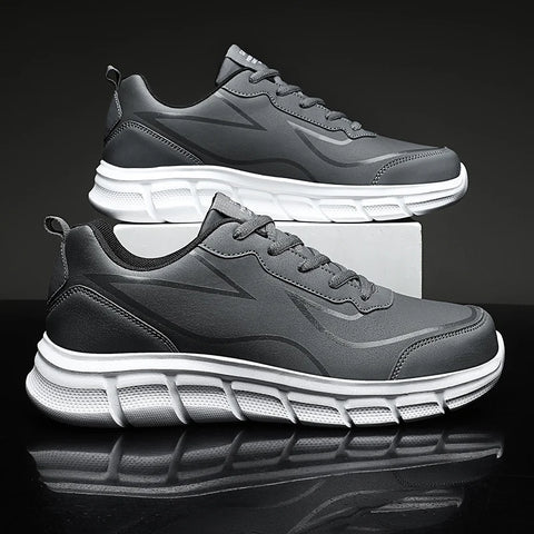 YRZL Black Running Shoes Leather Waterproof Athletic Sneakers Men Wear-resistant Men Walking Sport Shoes Comfortable Men Shoes