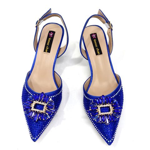 2025 Nigerian Women's Party Shoes and Bags Medium Heel Pointed Toe Elegant Party Footwear With Matching Color Handbag for Women