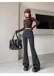 Gray Irregular High Waist Fake Two Pcs Flare Suit Pants Loose New Trousers Women Fashion Tide Spring Autumn 2025