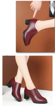 5.5cm Comfortable Deep Mouth Soft Leather Shoes Women's Pumps 2025 Spring Black Block Heels Shoes for Office Mom Dance Model