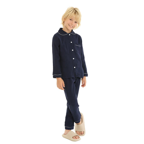 Mudkingdom Girls Boys Pajamas Set Cotton Gauze Button Down Shirts and Pants Loungewear Outfits for Kids Jammies Sleepwear Plain