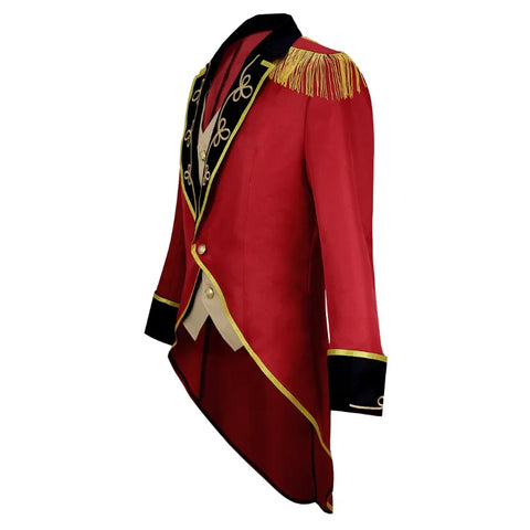 Medieval Men Knight Attire Vintage Stand-up Collar Dress Up Circus Clothes Red Coat Suit for Adults Halloween Carnival Party